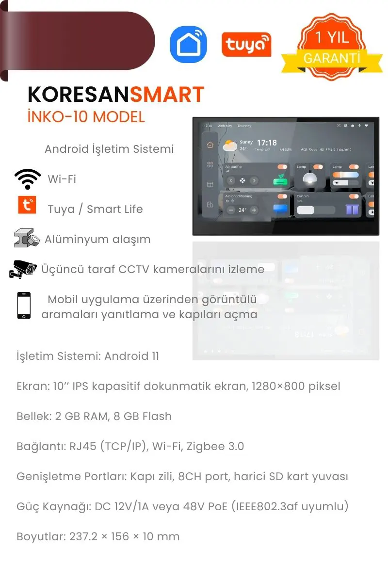 İNKO-10 Model Tuya Akıllı Kontrol Paneli - Görsel 1